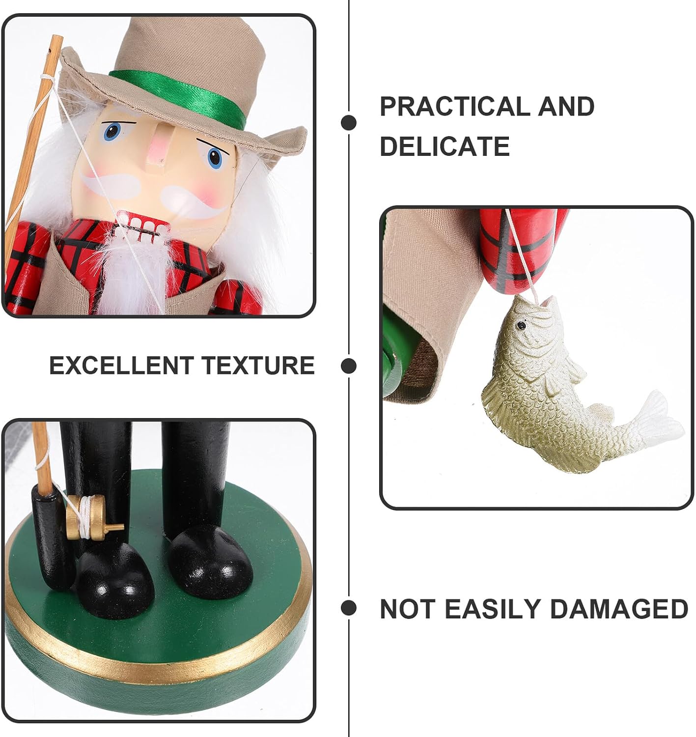 Wooden Fishing Nutcracker Figurine 38cm Christmas Nutcracker Decor Tabletop Holiday Home Decoration