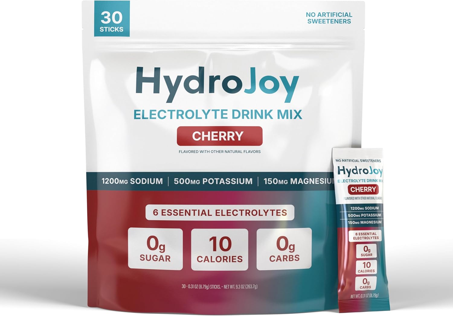 HydroJoy™ Hydration Stick Packs | 3,127MG Electrolytes Per Serving | 6 Essential Electrolytes | 1,200MG Sodium | Sugar-Free | Lemon | 30 Servings