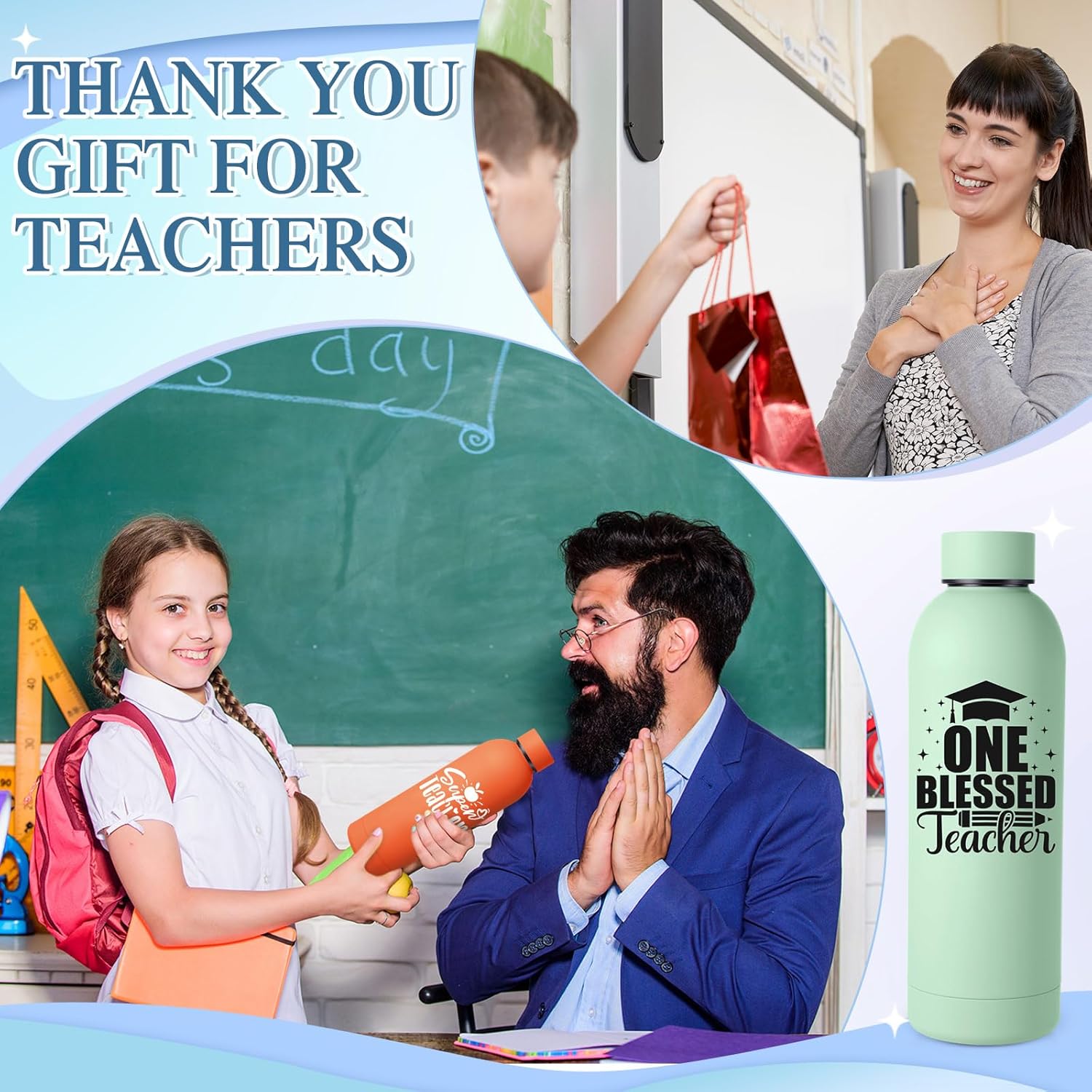 Teenyyou 10 Pcs Teacher Appreciation Gifts Bulk Thank You Gifts for Teachers 17 oz Stainless Steel Water Bottles Insulated Cups for Teachers Week Graduation End of Year Office (Fresh,10 Colors)