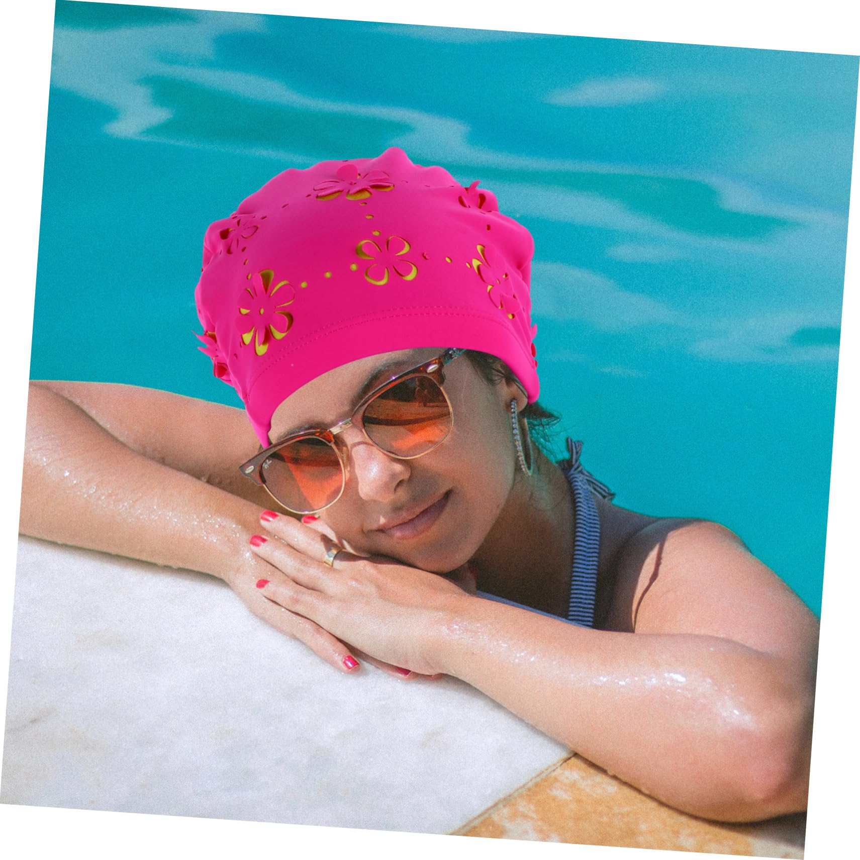 INOOMP 3piezas Gorro De Natación Creativo para Mujeres Protección De Oídos Material Ligero y Flexible para Adultos Piscina y Playa Diseño Floral