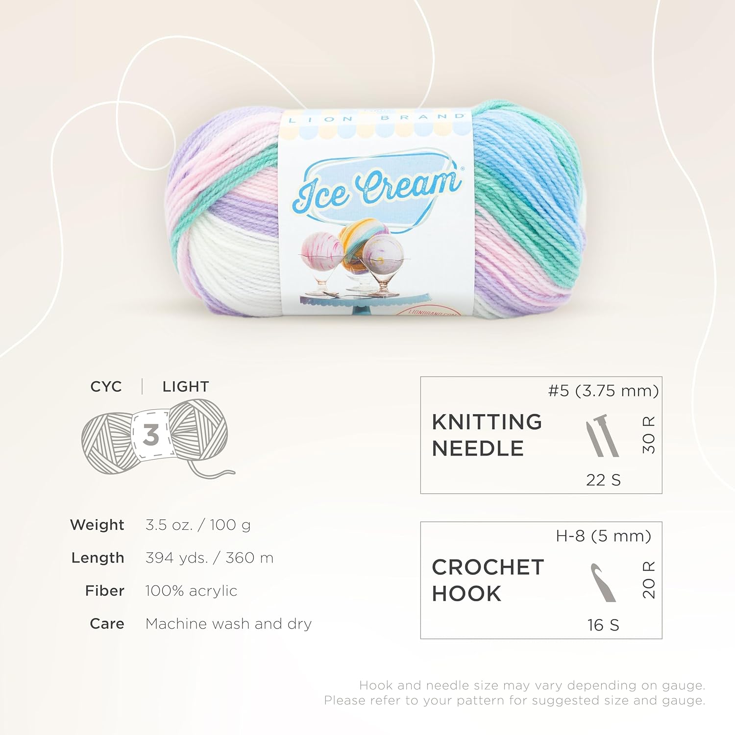 Lion Brand Yarn, Ice Cream Baby Yarn for Knitting, Crochet, and Crafts, Love Potion, 3 Pack, DK Weight Colorful Acrylic Fiber for Baby Blankets, Hats, and Sweaters
