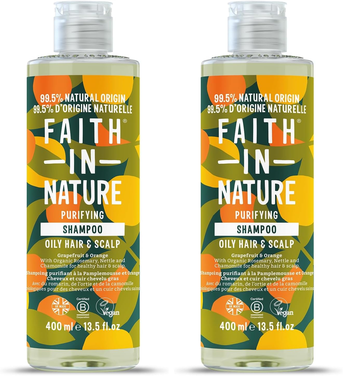 Faith In Nature Natürliches Grapefruit-Orangen-Shampoo, Belebend, Vegan und Frei von Tierversuchen, Ohne SLS Oder Parabene, Für Normales bis Fettiges Haar, 400ml (Packung mit 2)