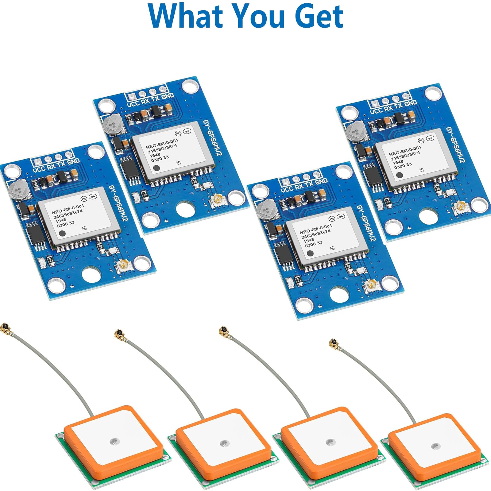GY-NEO6MV2 NEO-6M Lot de 4 modules de commande de vol GPS 3 V-5 V avec antenne en céramique super puissante, compatibles avec AR duino ESP 32 Raspberry Pi EEPROM APM 2.5