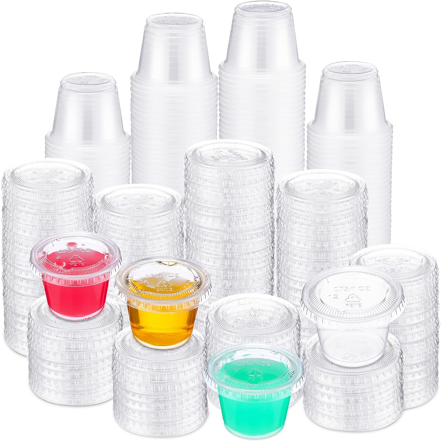 Macarrie 2000 Pieces 1 oz Containers with Lids 1 oz Portion Condiment Cups Disposable Souffle Cups Sauce Cup Salad Container Plastic Food Cup for Thanksgiving Restaurant Picnic Birthday Wedding Party