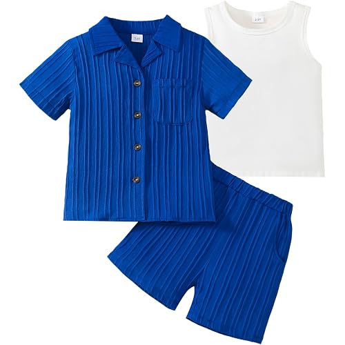 Kid Toddler Boy Clothes Short Sleeve Button-Down Shirt+Shorts+White Vest Summer Clothing Set 2-12 Years