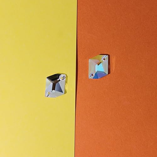 Miniatura 8 de Serbolago Diamantes de imitación con purpurina para coser con parte trasera plana, diamantes de imitación de cristal Ab, 2 agujeros, piedras