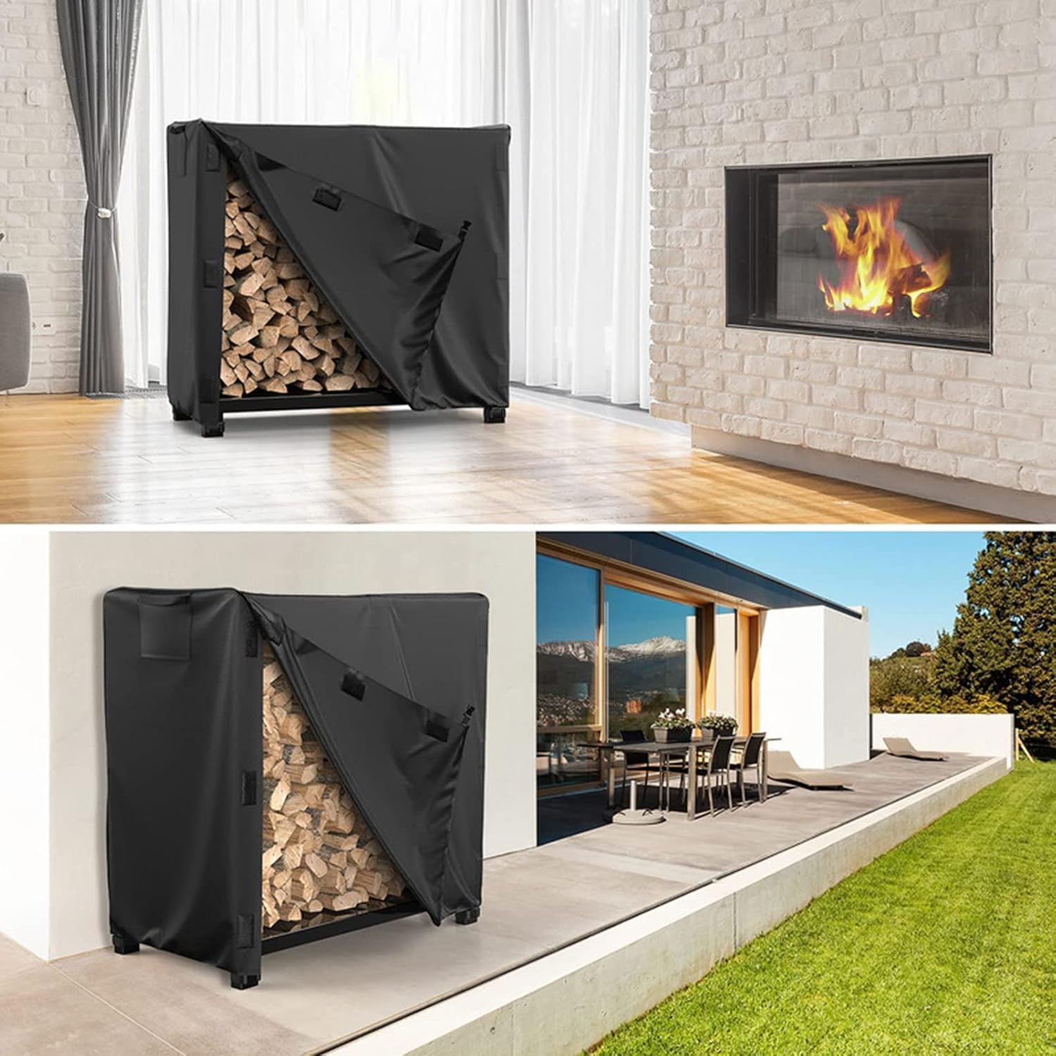 Firewood Rack Outdoor Log Storage Rack Cover, Firewood Protection Cover for Firewood Racks Weatherproof Uv Protection Firewood Cover for Outdoor Patio (Pu)