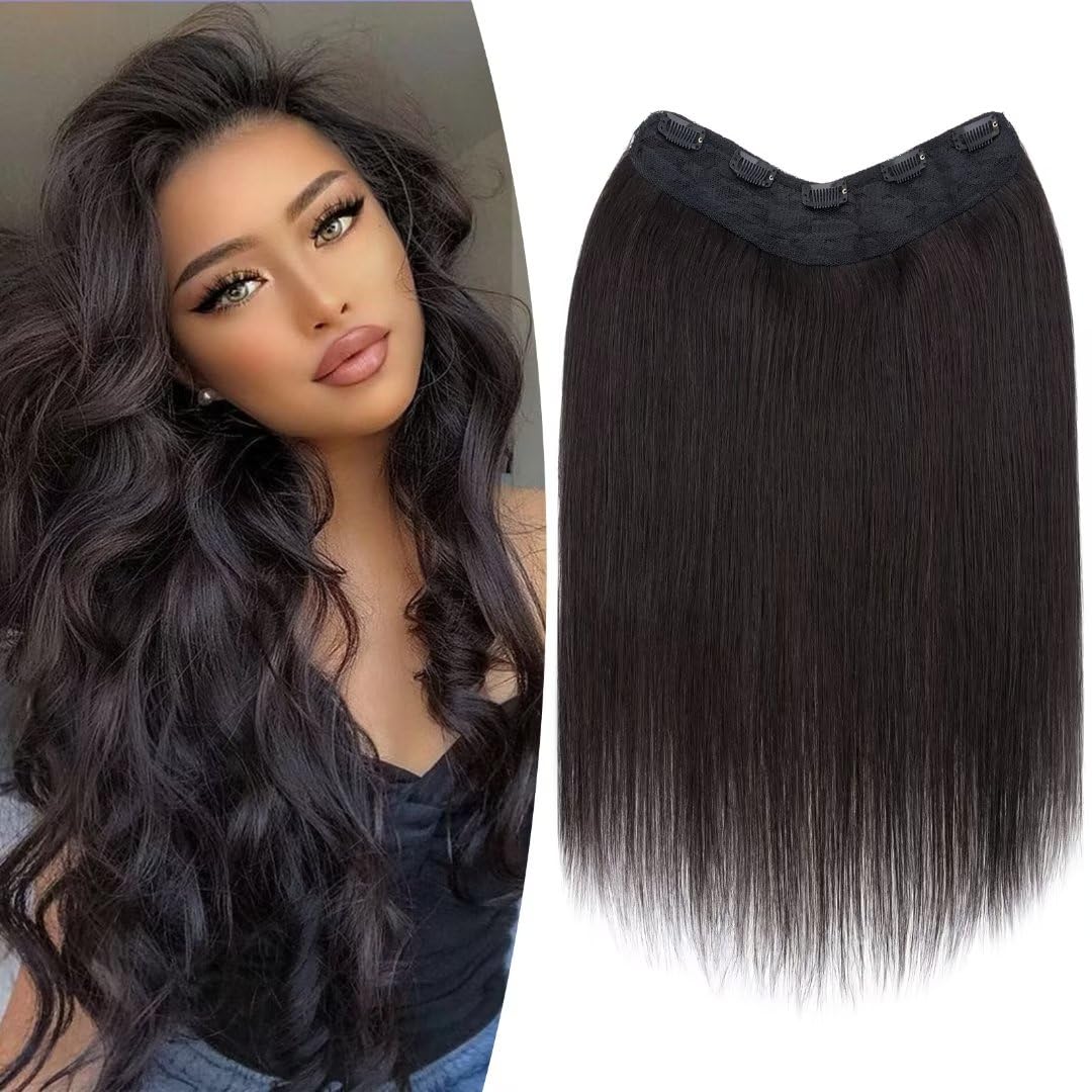 TESS Clip In Hair Extension Remy,Hair Extensions Real Human Hair One Peice U-Shaped Straight Hairpieces for Women/Ladies/Girls(#1B Natural Black,18Inch)
