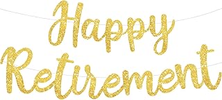 BEISHIDA Gold Glitter Happy Retirement Banner -NO DIY, Pre-Strung Happy Retirement Banner Decoration for Women & Man, Party Supplies