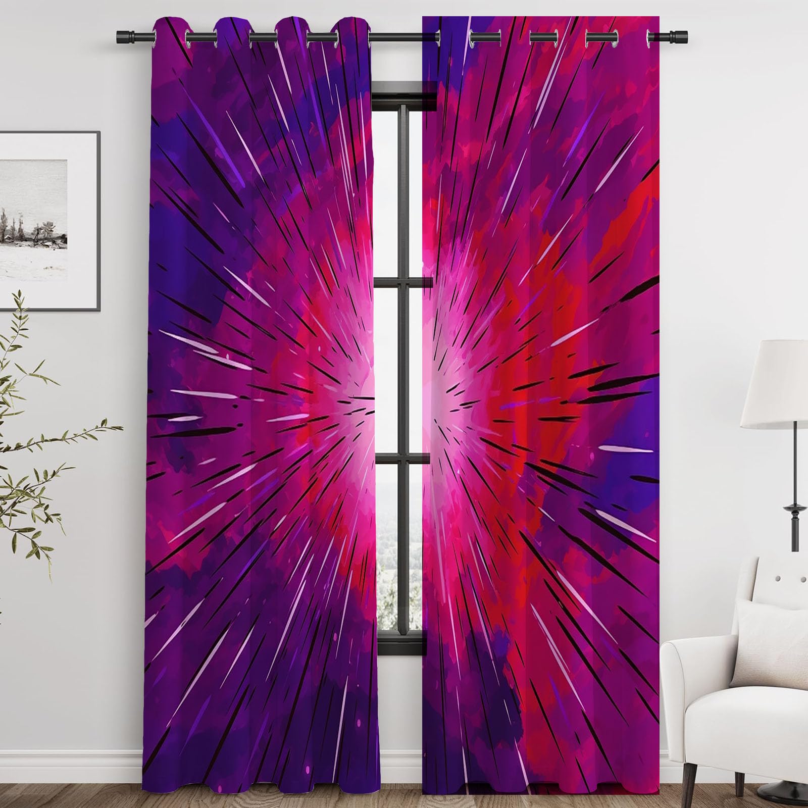 Vorhänge mit Ösen im ländlichen Stil Retro-farbenes einfaches Muster Vorhang für Schlafzimmer Privatsphäre, Fenstervorhänge für Wohnzimmer Schlafzimmer-H180 x B140 cm (2er Pack)