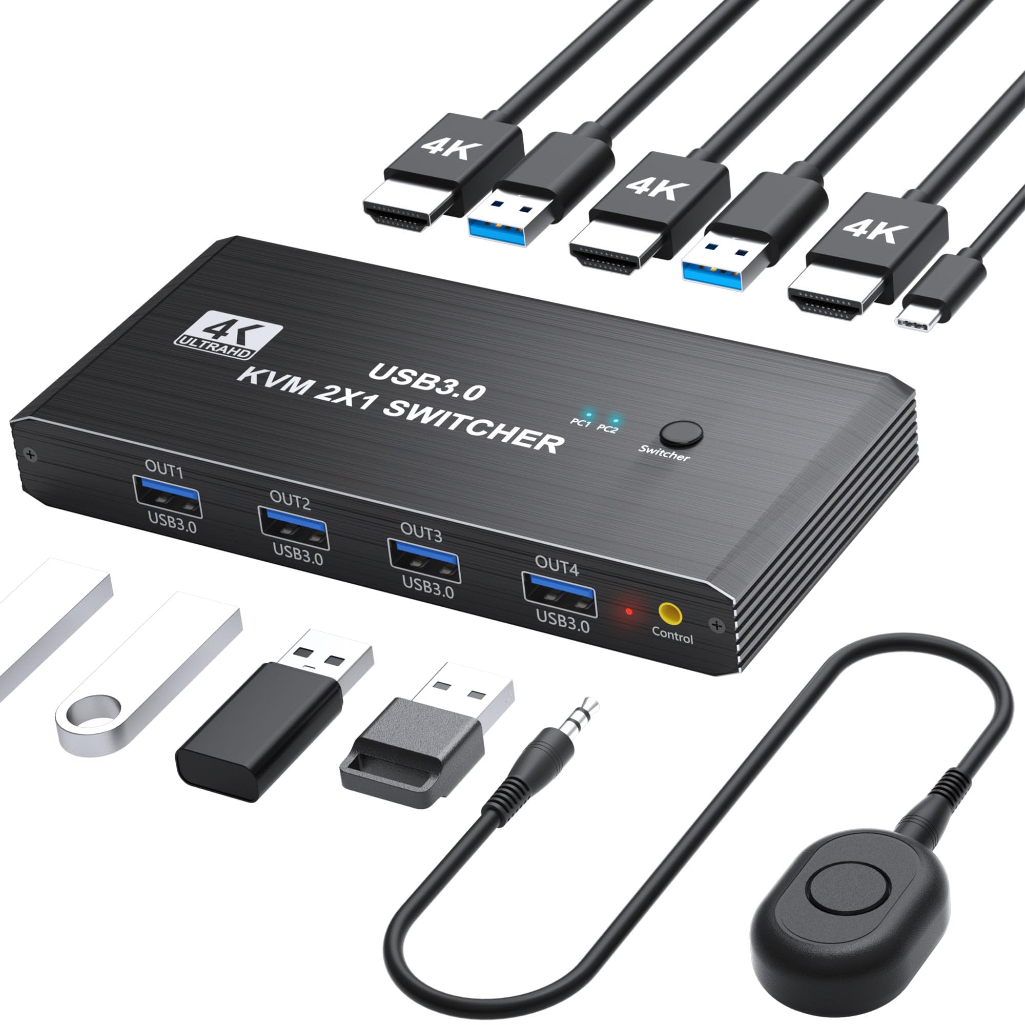 Amazon.co.jp: KVMスイッチ, HDMI 2入力1出力4K@60Hz, USB 3.0 KVM