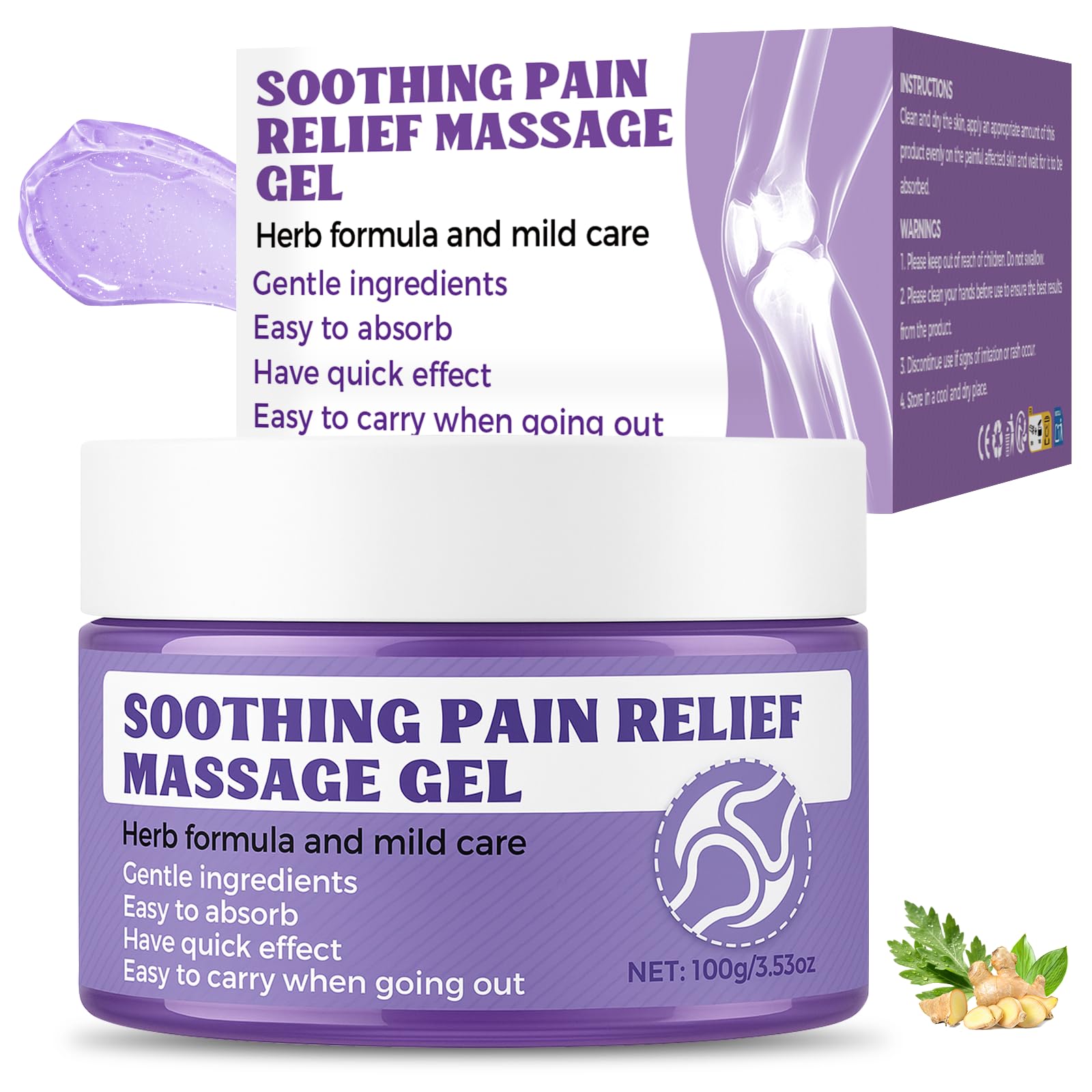 Soothing Massage Gel (100g) - Joint Relief Purple Gel, Natural Ingredients Soothing Relief Cream, Fast-Absorbing Jointgel Cream for Soothing Joint, Shoulder, Knee, Back, Lumbar & Muscle Stiffness