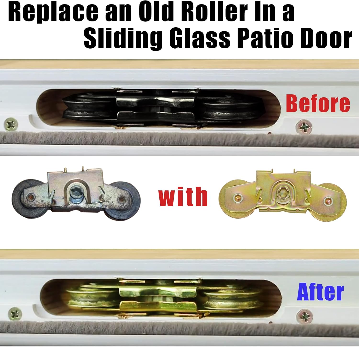 Patio Sliding Door Rollers Replacement Assembly Fits Andersen Gliding Glass Door Roller Part #1997061 (1982 to P), 1-1/4" Tandem Steel Ball Bearing Wheels, 2 Pack