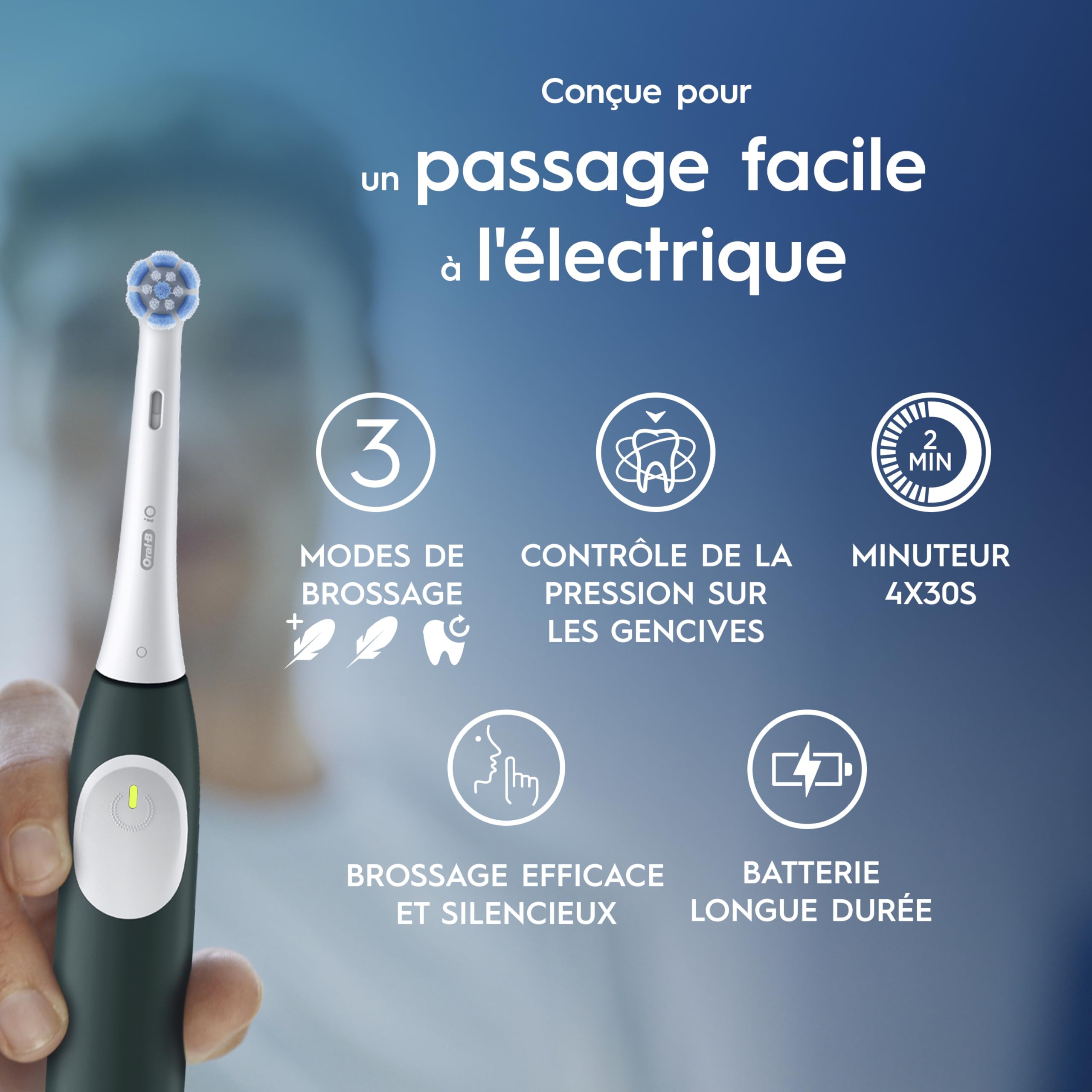 Oral-B Elektrische Zahnbürste iO 2 mit 1 Ersatzbürste, grün – 3 Putzmodi, einschließlich Weichheit, Drucksensor für das Zahnfleisch, wiederaufladbarer Akku, leise | 3 Putzmodi, einschließlich Weichheit, Drucksensor für das Zahnfleisch, wiederaufladbarer A