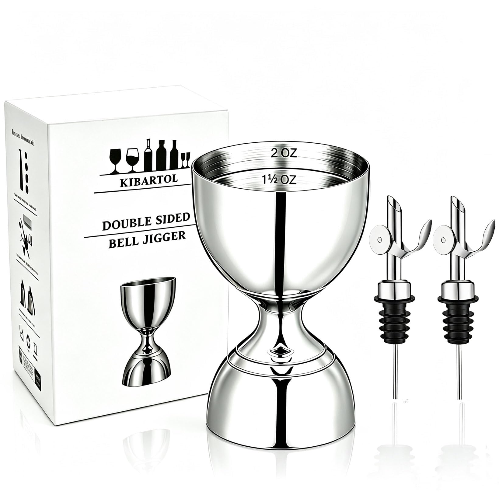 Jigger for Bartending, 2 oz 1 oz Bartender Jigger Stainless Steel, Double Cocktail Jiggers with Internal Measurements, Bar Tool for Bartending, Shot Drink Measurer for Cocktails(1Jigger - 2 Pourers) — Amazon image 10