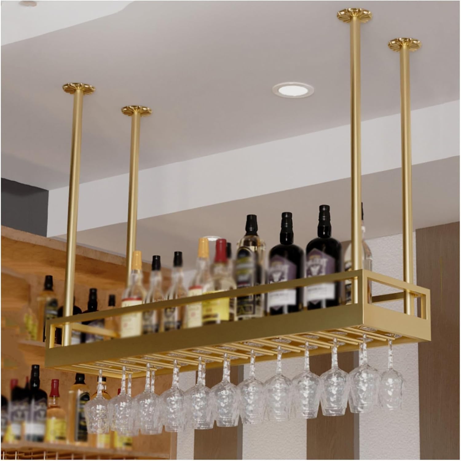 Hanging Wine Rack,Iron Inverted Stemware Rack,Adjustable Height Hanging Wine Glass Rack,for Bars,Restaurants and Kitchens(100x35cm)