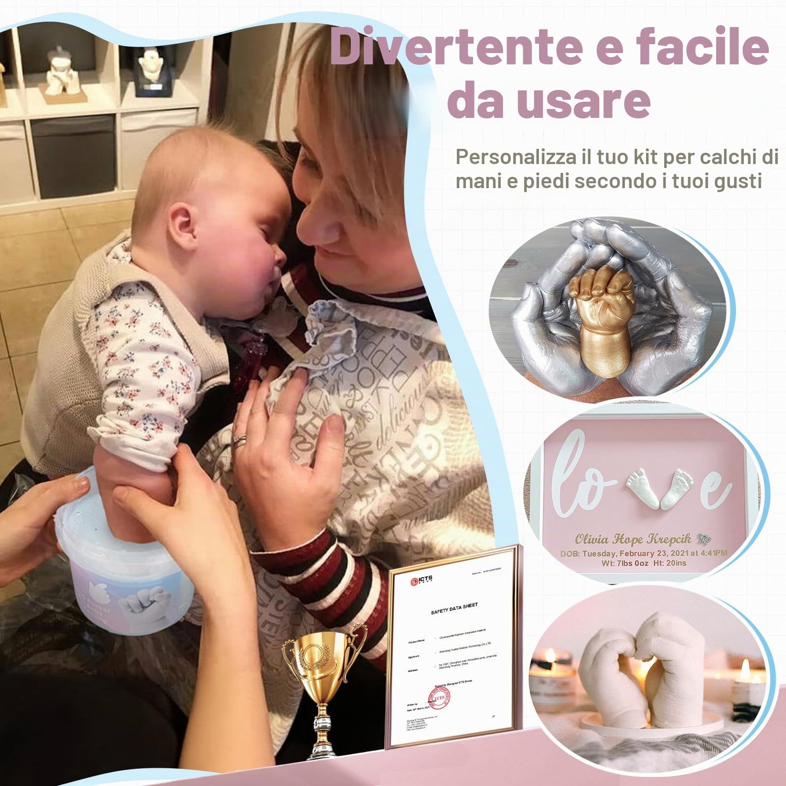 Kit Calco Mani e Piedi in 3D per Neonato, Taricor Kit per Stampi di Impronte del Bambino, Set Regalo in 3D, Ricordi, Souvenir, per Bambini o Neonati, Regali per il Baby Shower