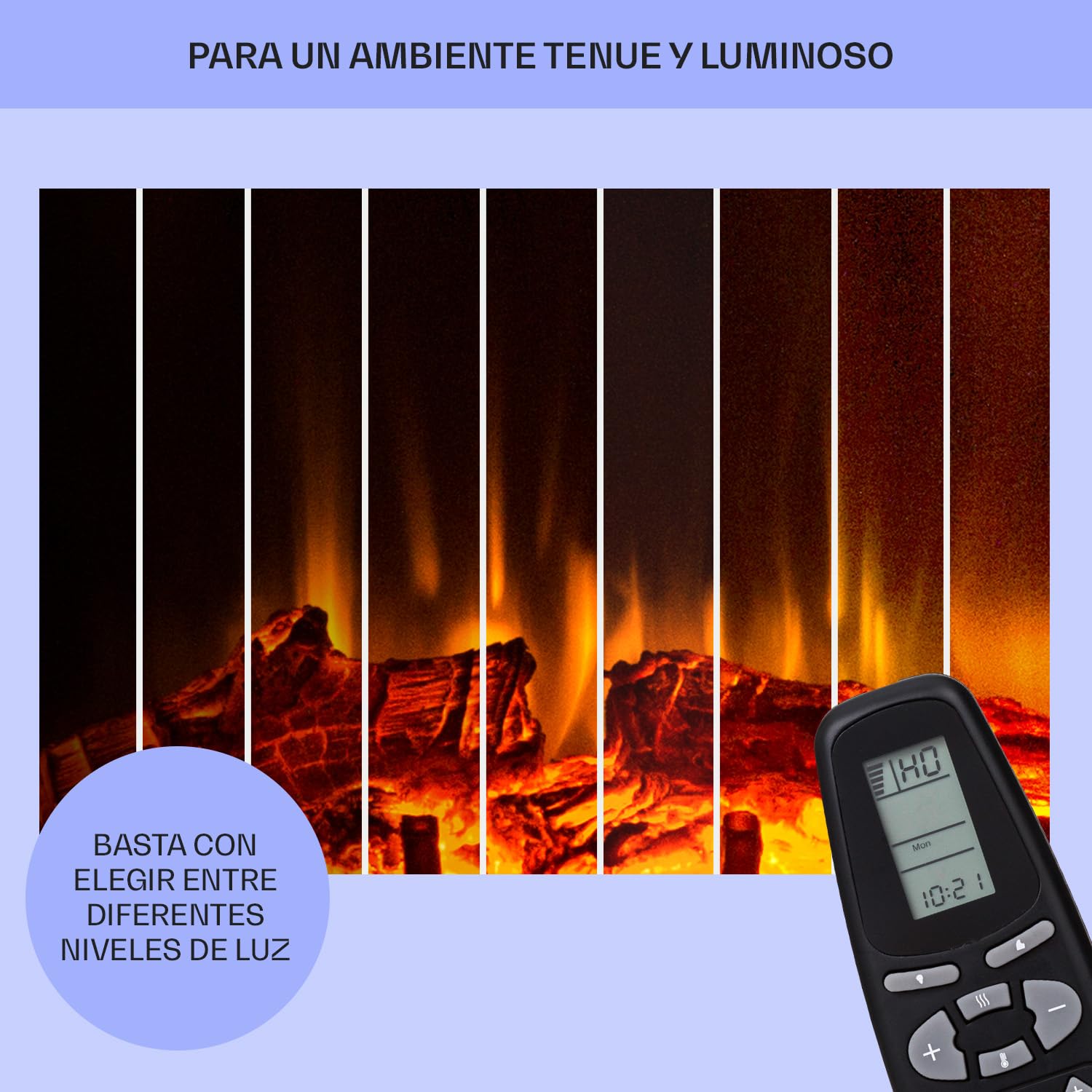 Klarstein Chimenea Electrica Pared, Llama LED con una Potencia de 1800W y Mando, Temporizador y Control Automático de Temperatura, Chimenea Interior Casa con Efecto Troncos, Estufas Interior