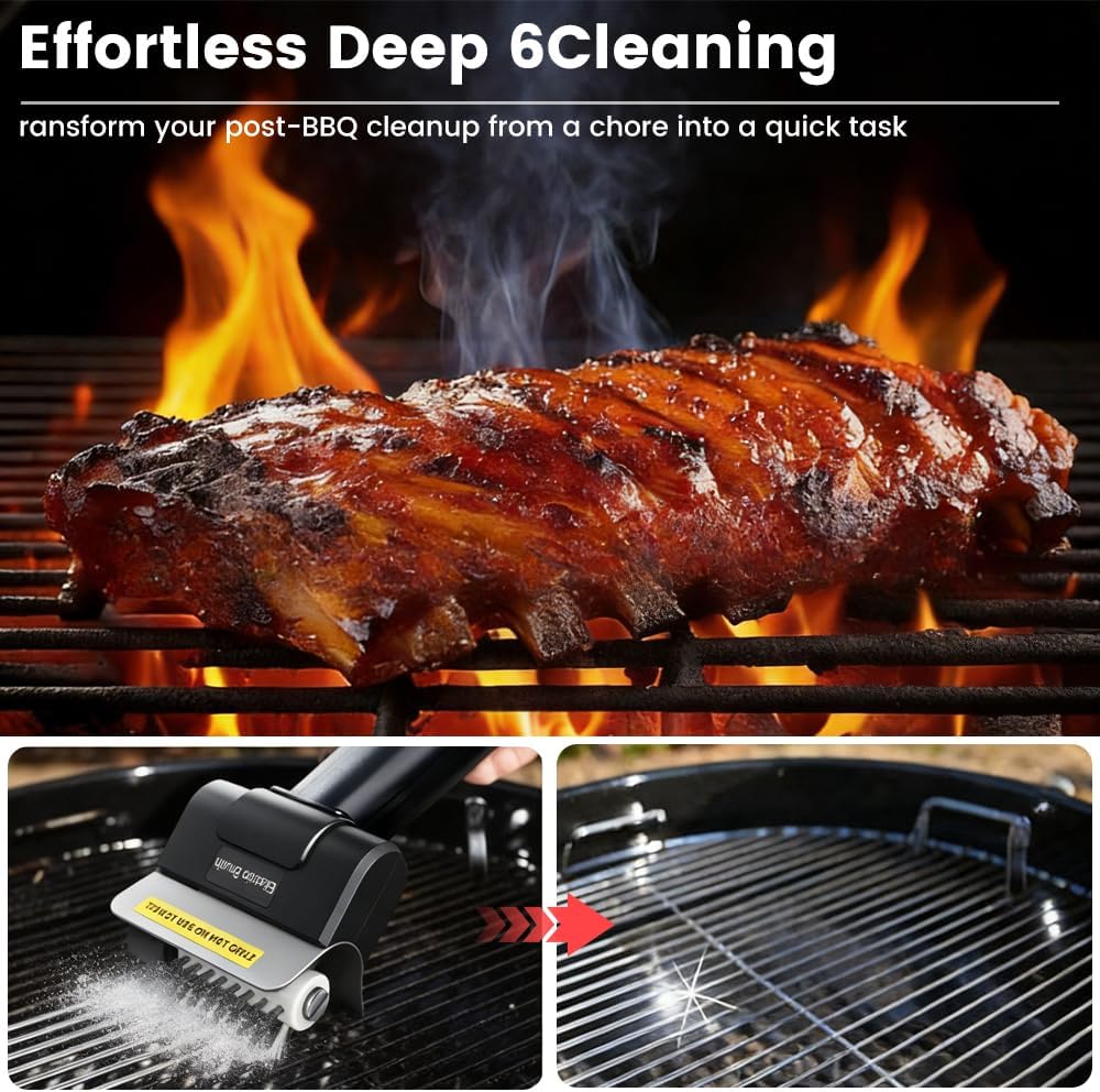 Electric Grill Brush for Outdoor Grill, 700–800 RPM Stainless Steel Bristles, 304 Removable Brush Head, Cordless & Type-C Rechargeable Grill Cleaning Tool for Outdoor BBQ, Griddles and Grates