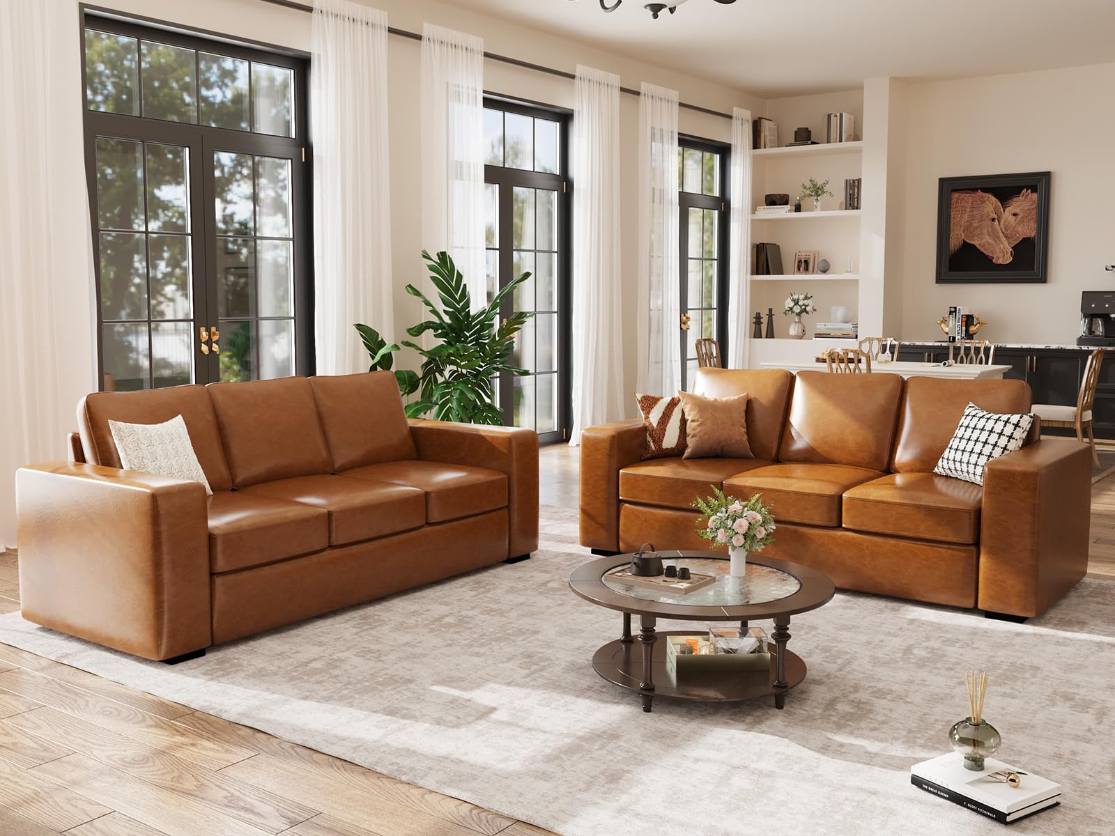 ABCASA Living Room Furniture Sets,Faux Leather Sofas Set of 2,Upholstered 3-Seater Sofa,Modern Sofas & Couches for Small Place,Apartment,Basement,