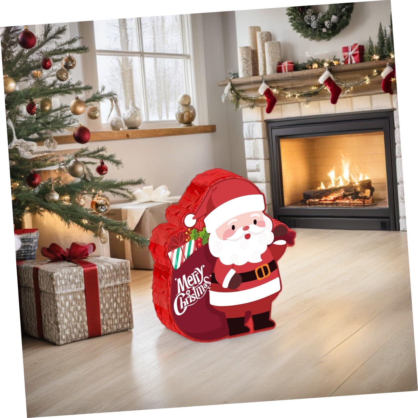 Cabilock Piñata de Navidad Grande de Papá Noel de Piñata para Fiestas Navideñas Confeti para Actividades Familiares Navideñas y Decoración Interiores