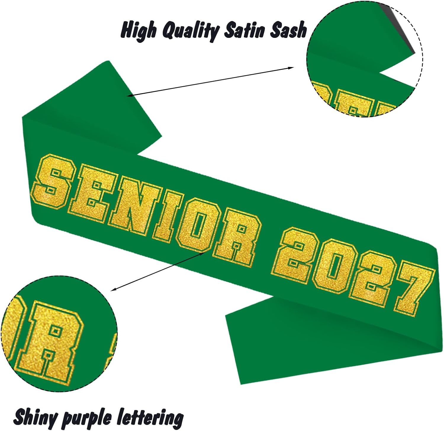 10pcs Green Senior 2027 Sashes with Gold Glitter Printing Letters | 2027 Graduation Celebrations Sashes, Class of 2027 Sash for Graduation Party, Senior Cheer Sasesh, Class Competition Sash