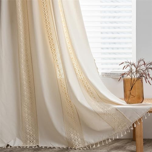 Sutuo Home Boho-Vorhänge, Häkelspitze, halbverdunkelnd, Boho-Stil, handgefertigt