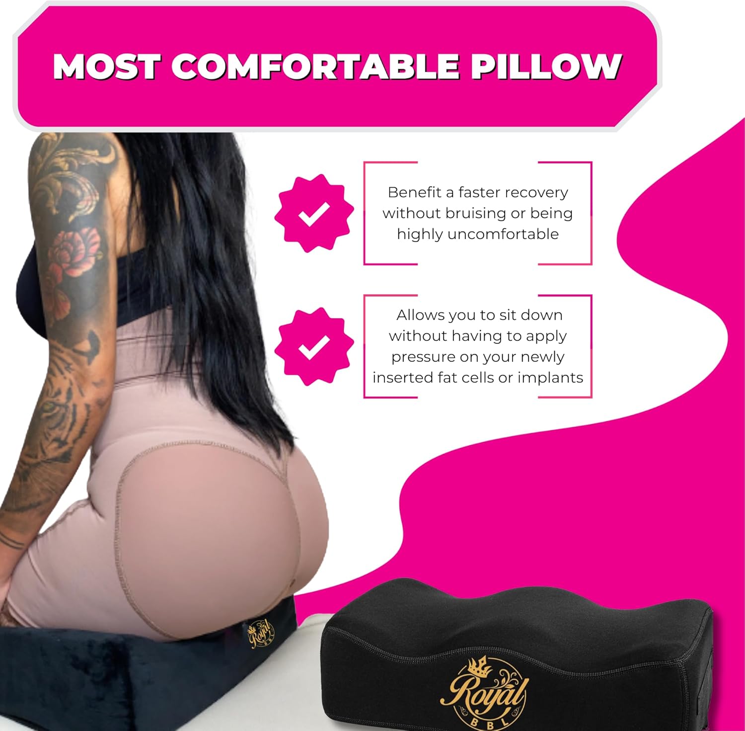 Royal BBL Pillow After Surgery - Brazilian Butt Lift Recovery Booty Support Cushion | Ultra Comfortable with 2 Layers for Maximum Support Post-Surgery Sitting – BBL Pillow Dr. Approved
