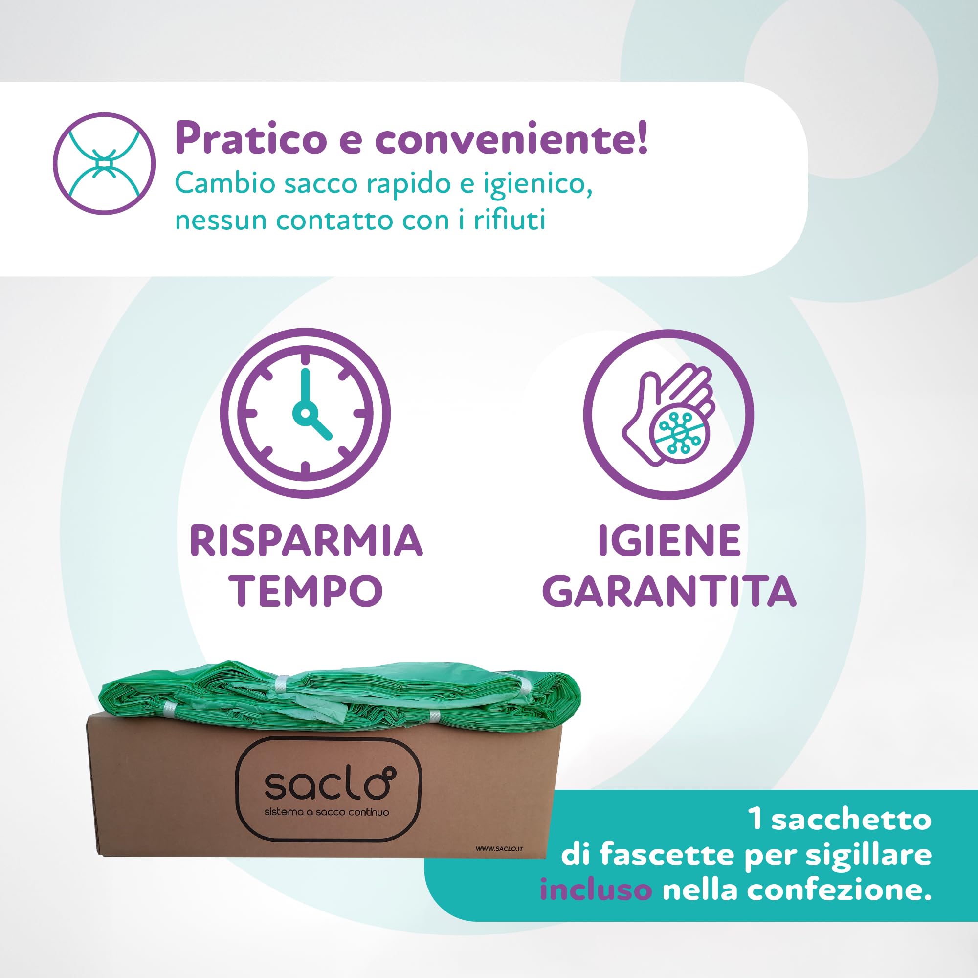 Ricarica Sacco Senza Fine 60 Metri, Compatibile con Cesti Roller Mini e Roller Mini Flex, Spessore 20 Micron BIODEGRADABILE