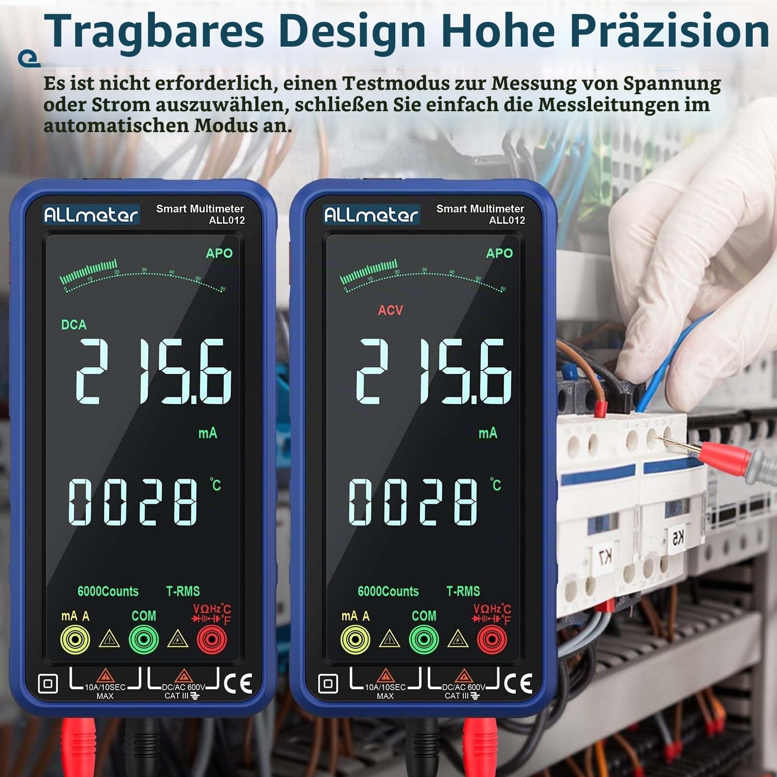 Digital Multimeter 6000 Zählungen Strommessgerät mit Farbbildschirm CAT II 1000V CAT III 600V True RMS Voltmeter für AC/DC Spannung Strom Kapazität Widerstand Dioden Frequenz Temperatur NCV