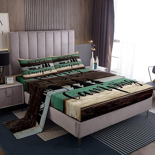 Vista 58 de Juego de sábanas para cámper tamaño matrimonial para niños y niñas, sábanas de madera para adolescentes de Happy Camping Farm, accesorios de Multi 04