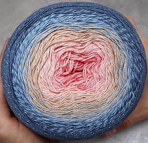 Miniatura 10 de YarnArt Flowers - Hilo de algodón con purpurina a la luz de la luna, suave, ganchillo arcoíris, tejido a mano con lúrex metálico, brillante, pastel