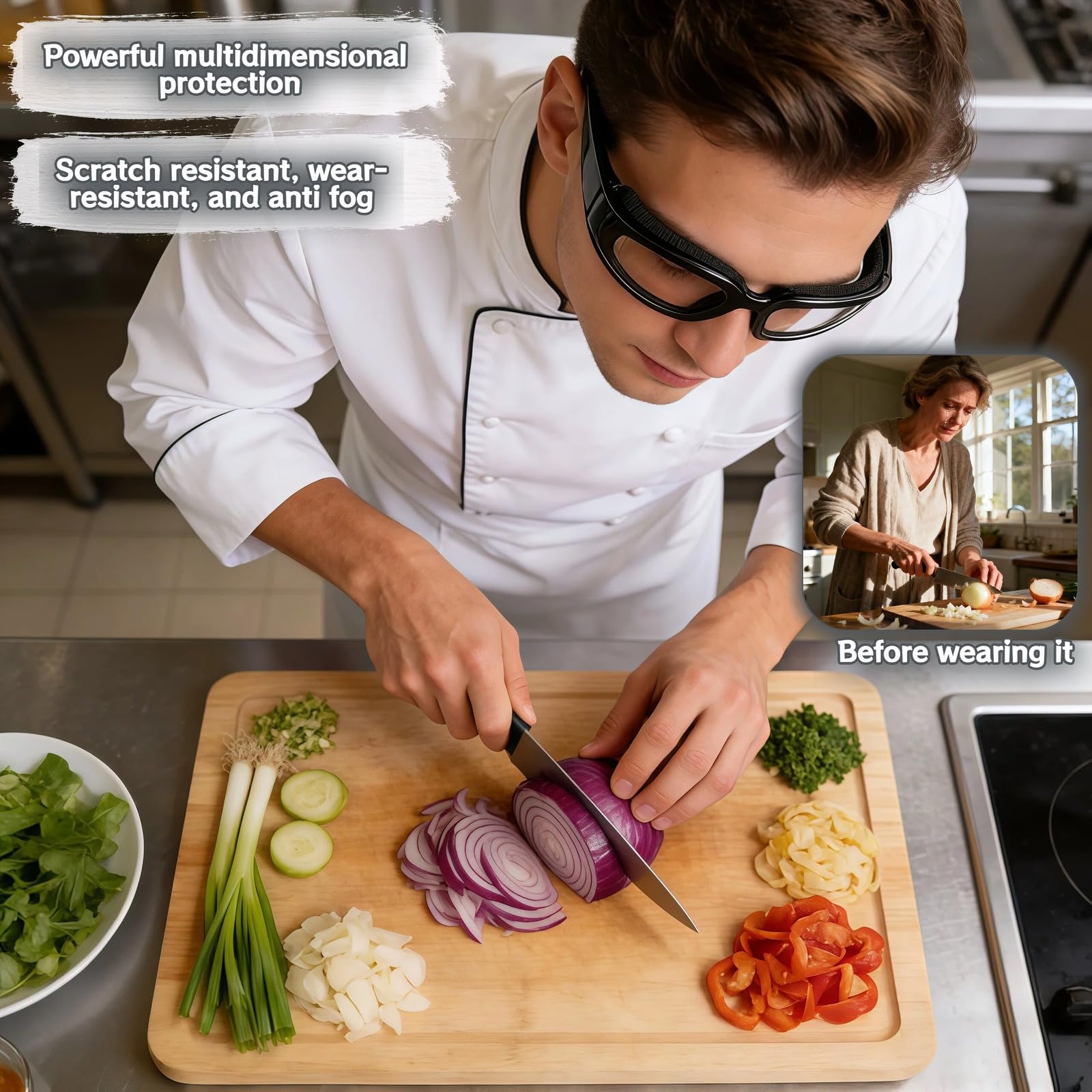 Lunettes anti-buée, coupe-vent et anti-poussière pour couper les oignons, cuisiner, griller, lunettes de sécurité ultra légères
