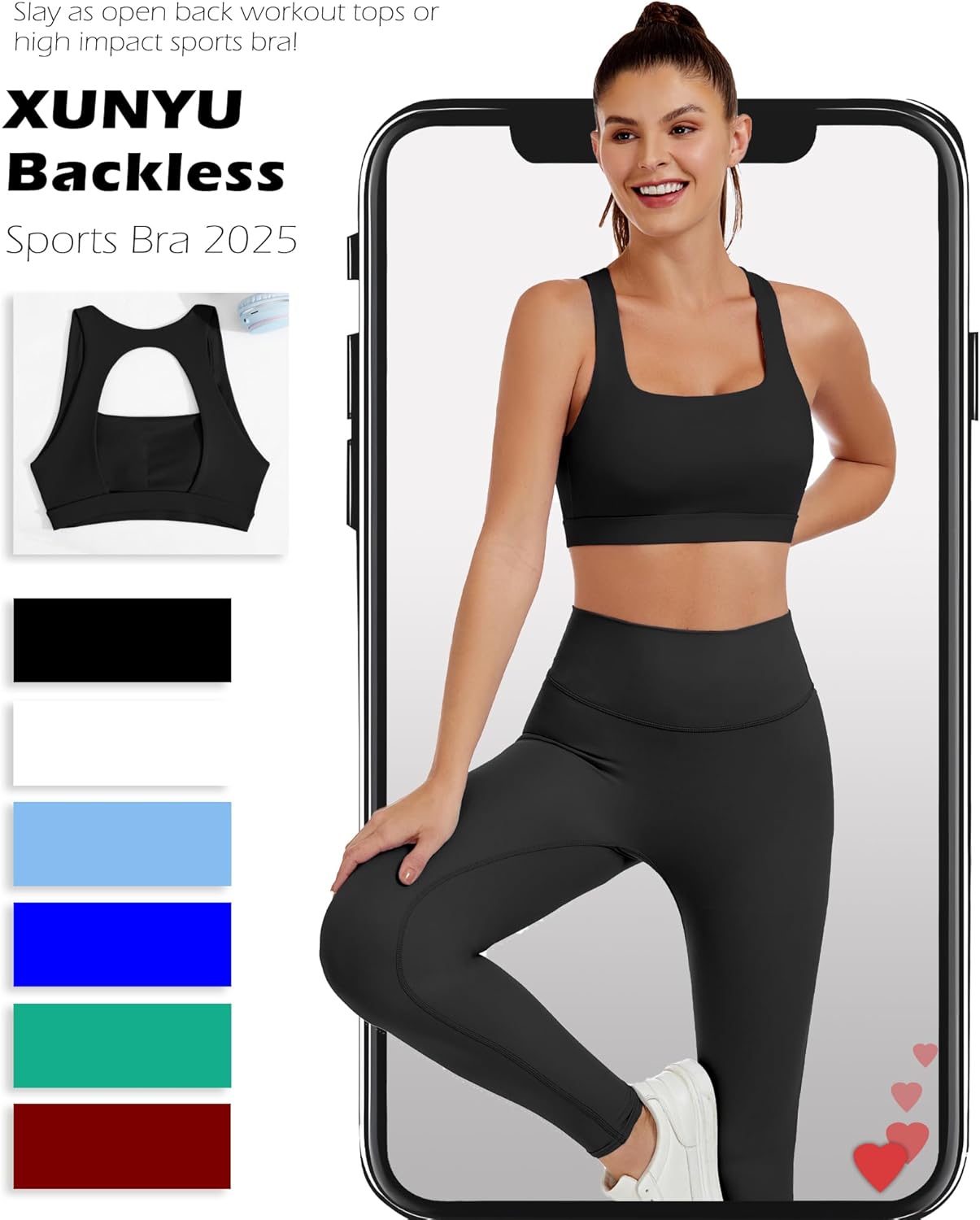 XUNYU Sports Bras for Women Padded Open Back Workout Tank Tops Built in Bra Push Up High Support Crop Yoga Athletic Top - Image 8