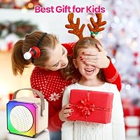 Aparat de karaoke portabil Bluetooth doeboe cu 2 microfoane, lumini LED colorate, dispozitiv mini pentru copii de 4-14 ani, alb murdar 2