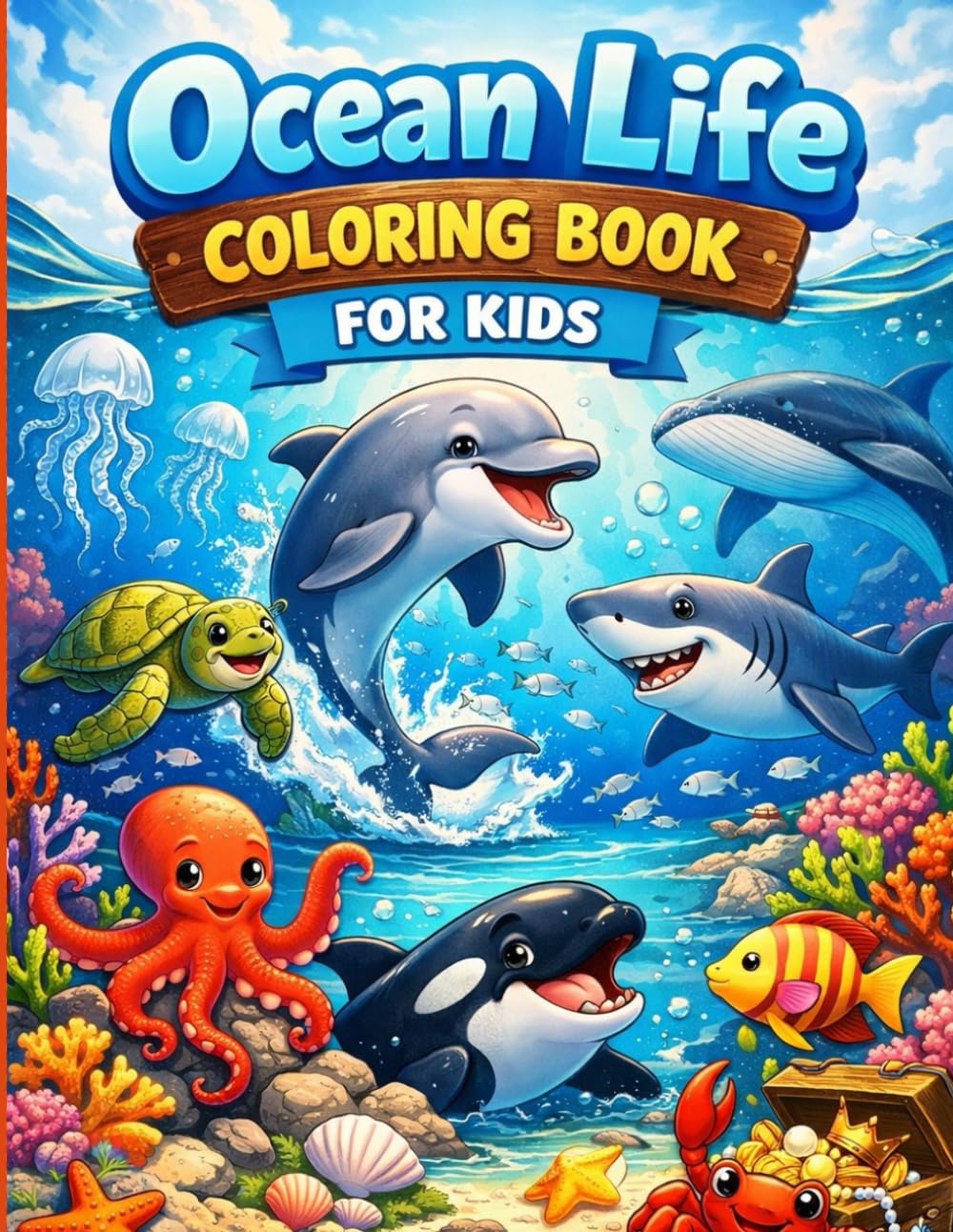 Ocean Life Coloring Book for Kids: A Fun and Educational Underwater Coloring Book Featuring Dolphins, Whales, Sharks, Turtles & Cute Sea Animals