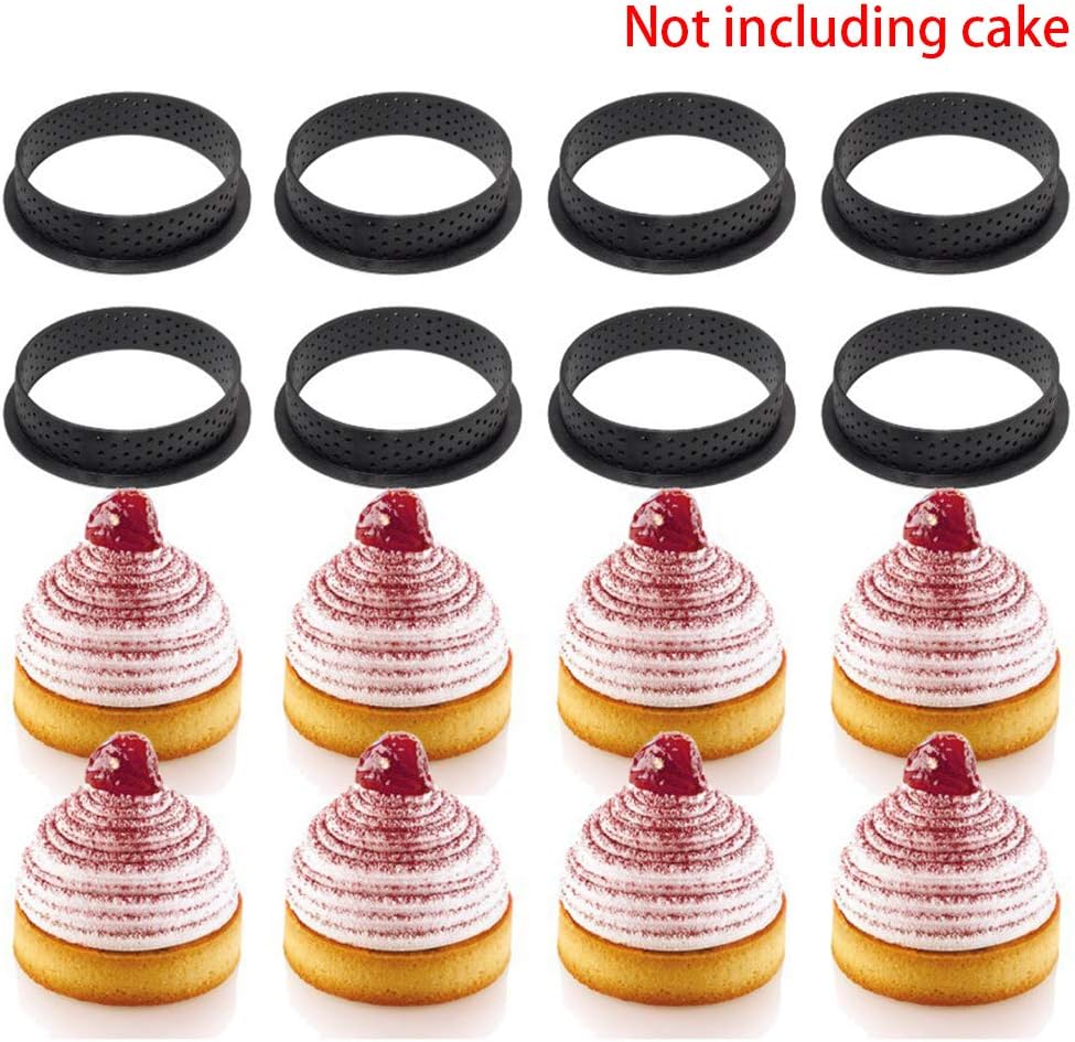 8pcs Round Shape Cake Mold Mousse Circle, Cutter Decorating Tool French Dessert DIY Perforated Ring Non Stick Bakeware Tart