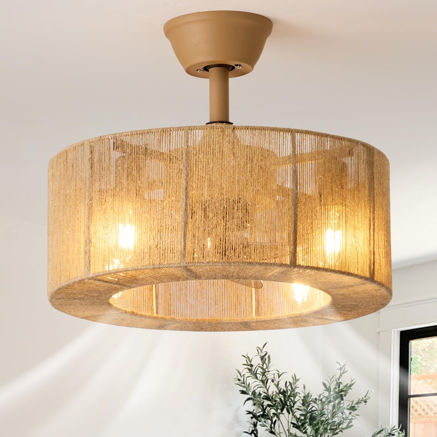 Hummingbird Boho Rattan Ceiling Fan With Light