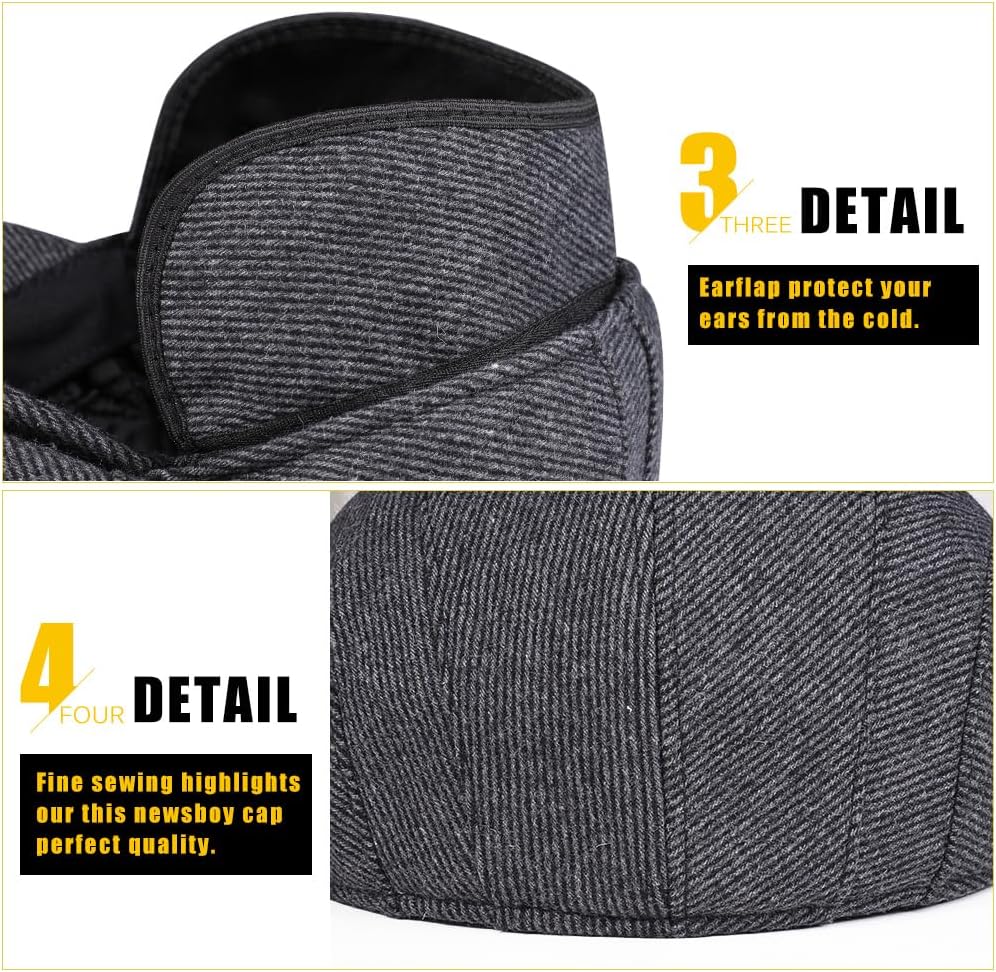 Sumolux Mens Newsboy Cap Winter Beret Hat Cabbie Flat Cap - Image 7