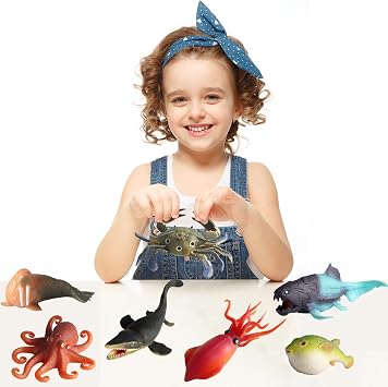 SCAHOW Rubber Ocean Animals Toys, TPR Soft Stretchy Toys for Boys and Girls, Floating Bath Toys Squishy Sea Creatures for Kids