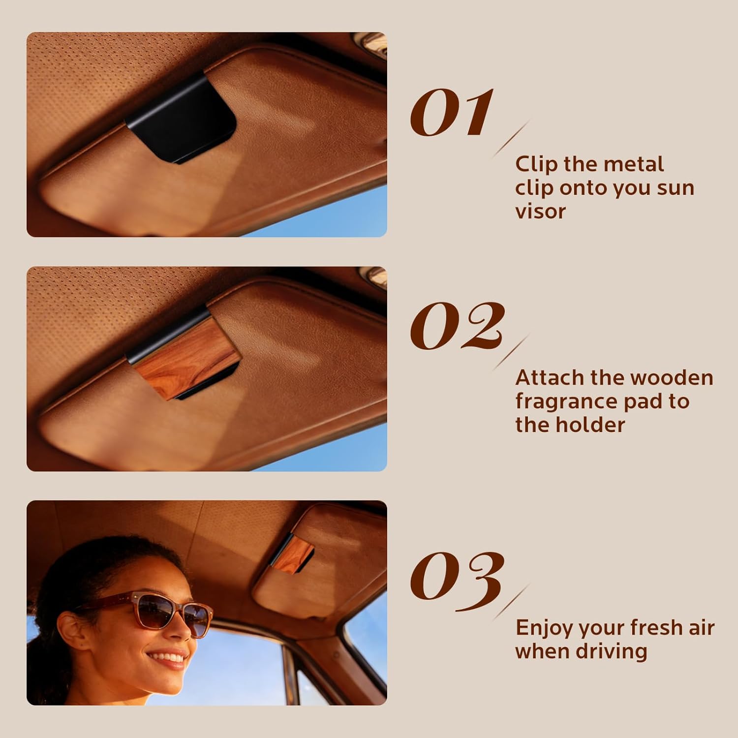 Car Air Freshener - Wood Air Freshener-Teak Amber Cabana Variety Scent Refill - Long Lasting Natural Car Fresheners - Clip Included