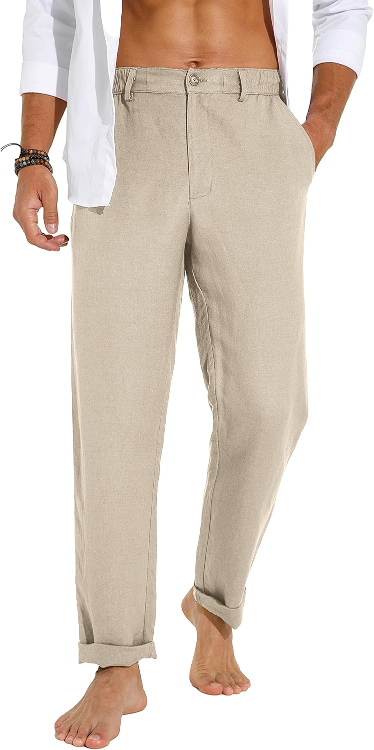 Sailwind Men's Summer Beach Linen Pants Casual Lightweight Elastic Waist Drawstring Loose Pants - Image 6