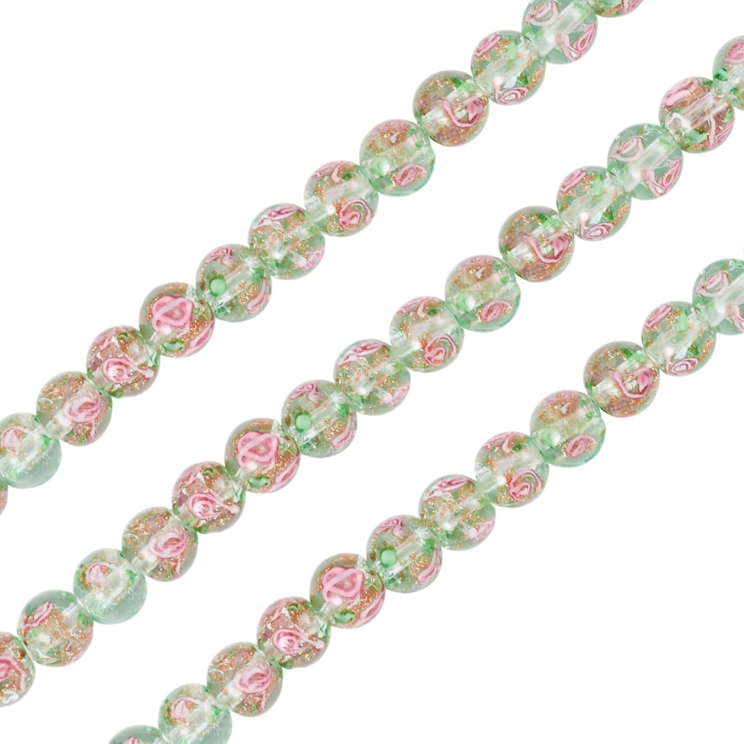 Craftdady 1 Strand Rose Lampwork Beads 10mm Gold Sand Glass Round Beads Handmade Clear Round with Flower Loose Spacer Bead for DIY Jewelry Bracelet Necklace Making - Dark Sea Green - Image 7