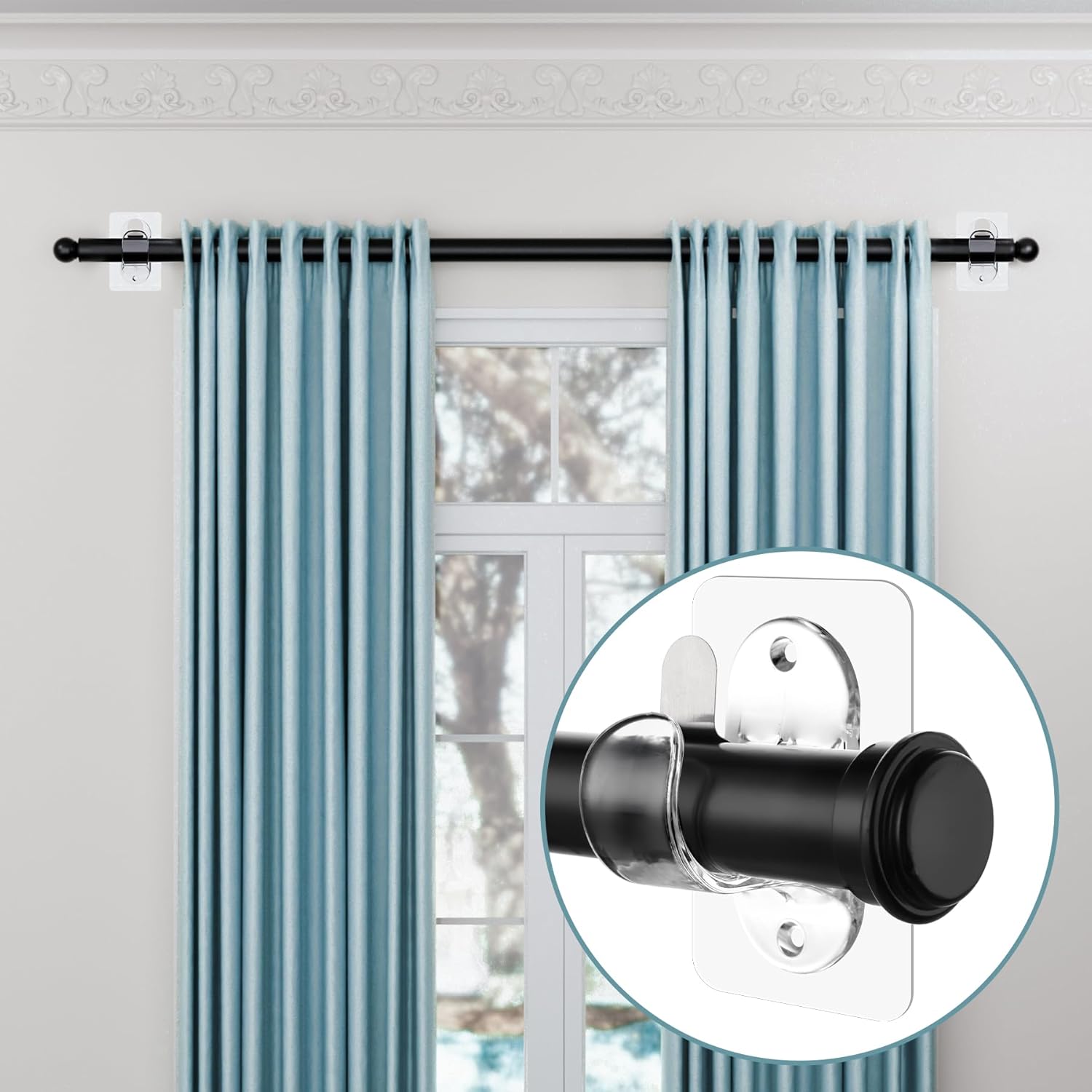 Antimbee 16 Pack Transparent Curtain Rod Bracket, No Drilling Adhesive Curtain Rods Holders for Max 18LB Load Capacity, Nail Free Curtains Rod Hooks for for Bathroom, Living Room, Kitchen