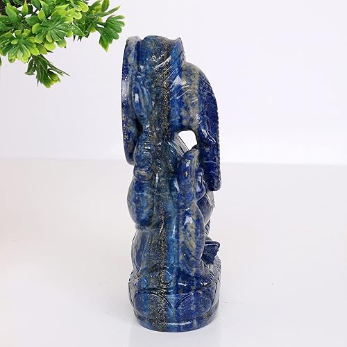 Miniatura 4 de REAL-GEMS Figura de ídolo de señor Ganesha tallada a mano, cristal curativo lapislázuli, decoración coleccionable de aproximadamente 2072 unidades.