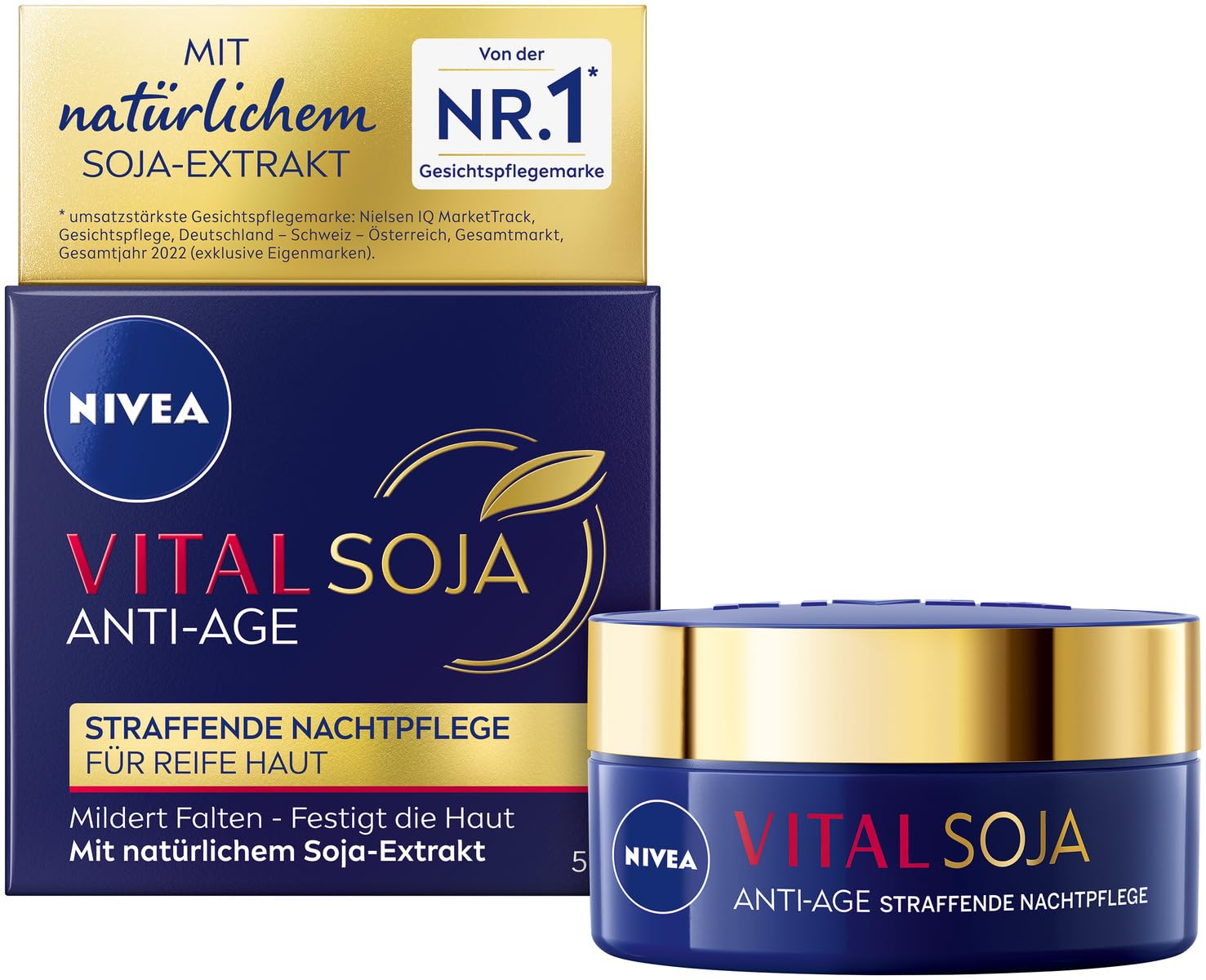 NIVEA VITAL SOJA Anti-Age ujędrniająca pielęgnacja na noc, bogata pielęgnacja twarzy dla dojrzałej skóry z naturalnym ekstraktem z soi, regenerujący krem na noc do łagodzenia zmarszczek (50 ml)