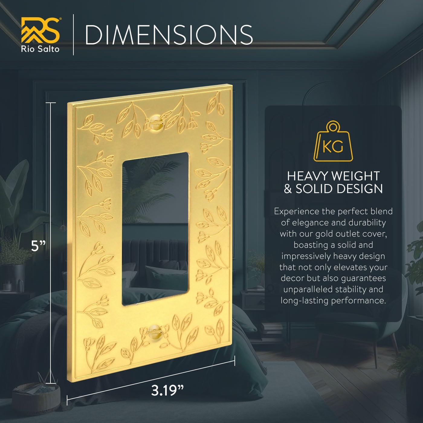 Rio Salto Metal Floral Decorative Outlet Cover Light Switch Cover Plate Outlet Flower Switch Covers for Electrical Outlets Duplex 1-Gang 4 pack High-Contrast Yellow-Gold