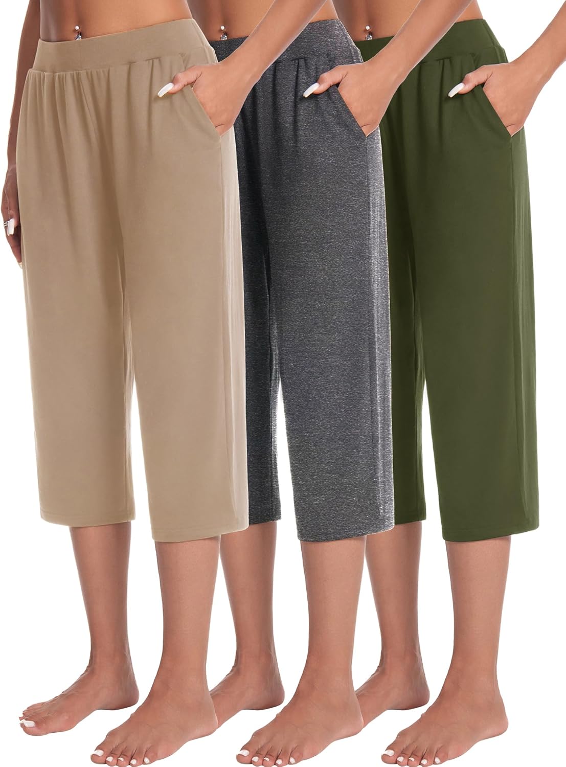 3 Pack Capri Pants for Women Loose Lounge Cropped Sweatpants Joggers Yoga Casual Workout Pants with Pockets