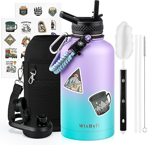 Miniatura 8 de Botella de agua aislada de 20 onzas con popote (fría durante 48 horas), jarra de agua deportiva de acero inoxidable con triple pared al vacío, termo