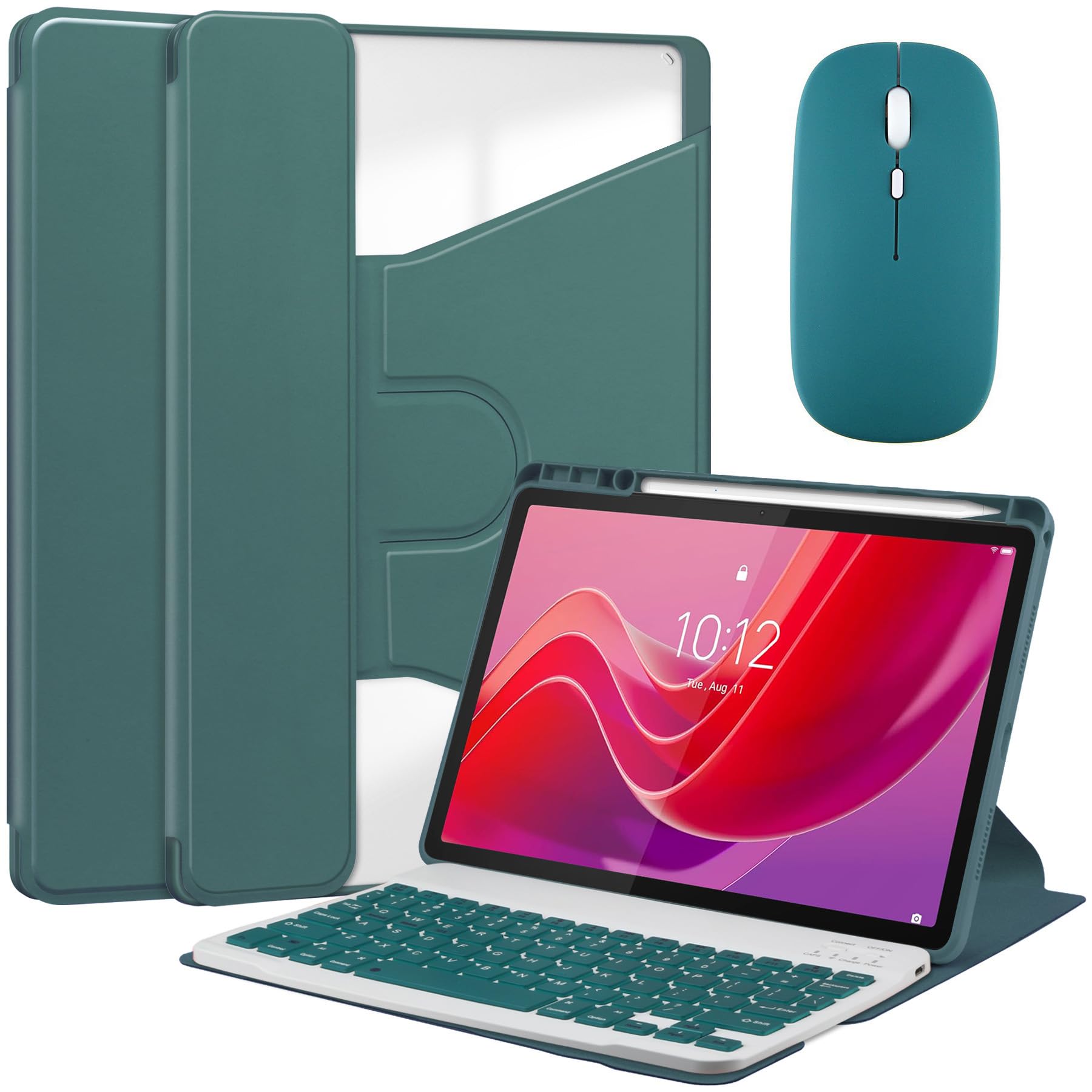 Funda con Teclado para Lenovo Tab M11 (TB-330FU/330XU) 11", Español Ñ, Funda Giratoria Y Teclado Bluetooth Desmontable con Portalápices,Verde